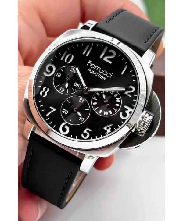Siyah Deri Kordon Function Erkek Kol Saati 3atm Bileklik Hediyeli Sdfer141