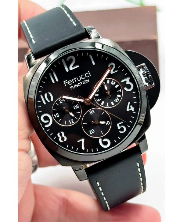 Siyah Deri Kordon Function Erkek Kol Saati 3atm Bileklik Hediyeli Siyah-rose Sdfer141