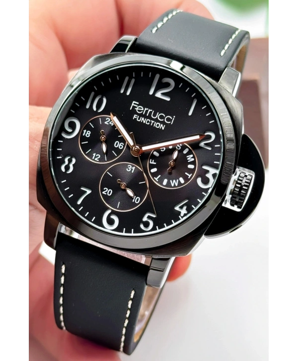 Siyah Deri Kordon Function Erkek Kol Saati 3atm Bileklik Hediyeli Siyah-rose Sdfer141