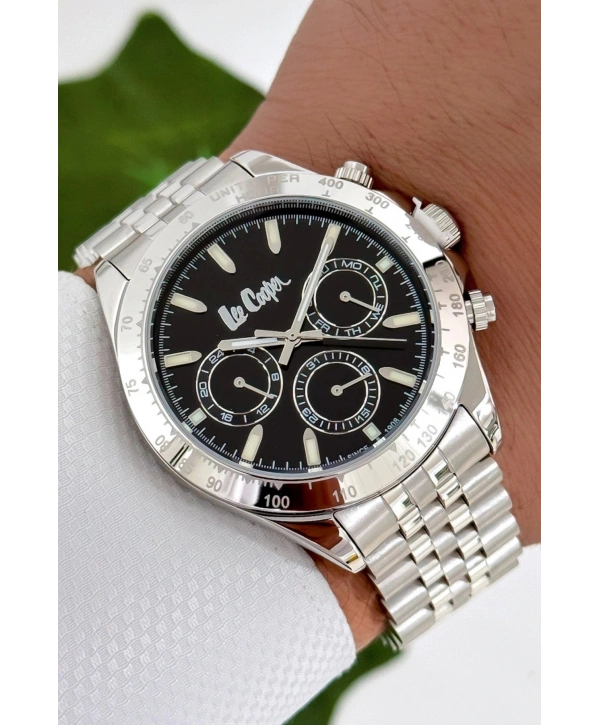 Gümüş-siyah Renk Çelik Kordon&kasa Fonksiyonlu Erkek Kol Saati 3atm Bileklik Sdlc003