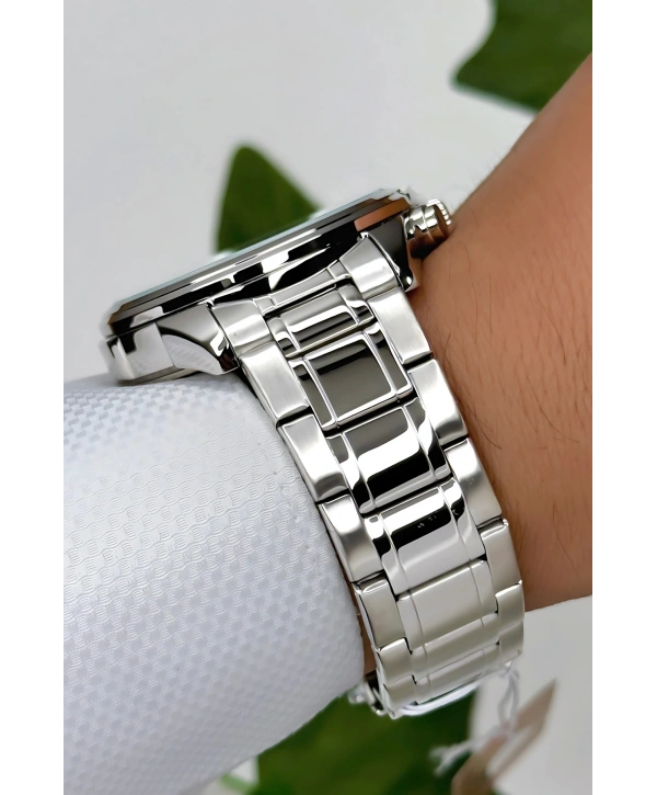 Çelik Kordon&kasa Gümüş-siyah Renk Fonksiyonlu Erkek Kol Saati 3atm Bileklik Sdlc006