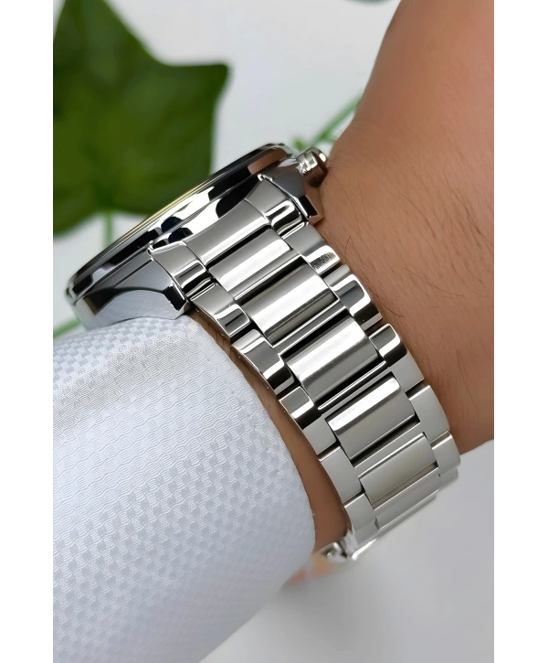 Çelik Kordon&kasa Gümüş-siyah Renk Fonksiyonlu Erkek Kol Saati 3atm Bileklik Sdlc004