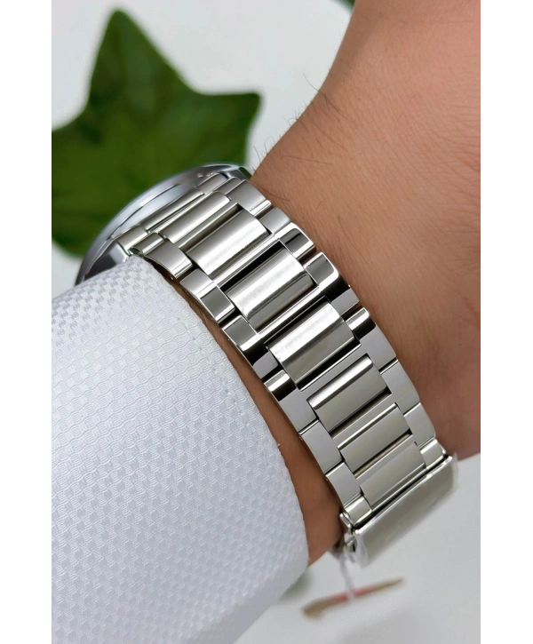 Çelik Kordon&kasa Gümüş-siyah Renk Fonksiyonlu Erkek Kol Saati 3atm Bileklik Sdlc004