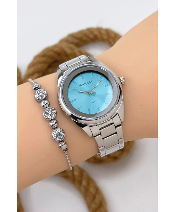 Ferrucci Kadın Kol Saati Gümüş Renk Çelik Kordon Çelik Kasa Gümüş-mavi Sdfer144