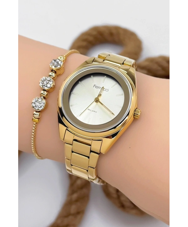 Ferrucci Kadın Kol Saati Gold Renk Çelik Kordon Çelik Kasa Gold Sdfer144