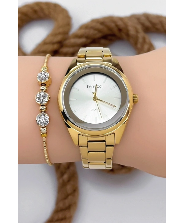 Ferrucci Kadın Kol Saati Gold Renk Çelik Kordon Çelik Kasa Gold Sdfer144