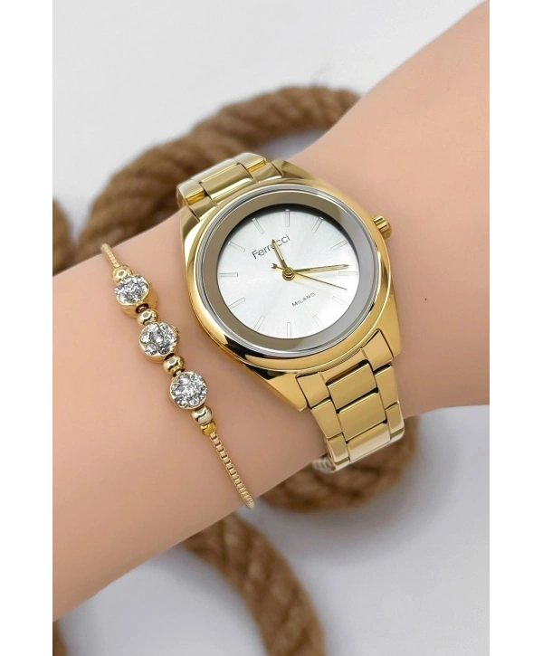 Ferrucci Kadın Kol Saati Gold Renk Çelik Kordon Çelik Kasa Gold Sdfer144