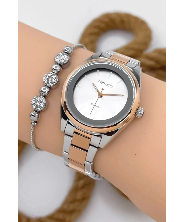 Ferrucci Kadın Kol Saati Gümüş-rose Renk Çelik Kordon Çelik Kasa Gümüş-rose Sdfer144