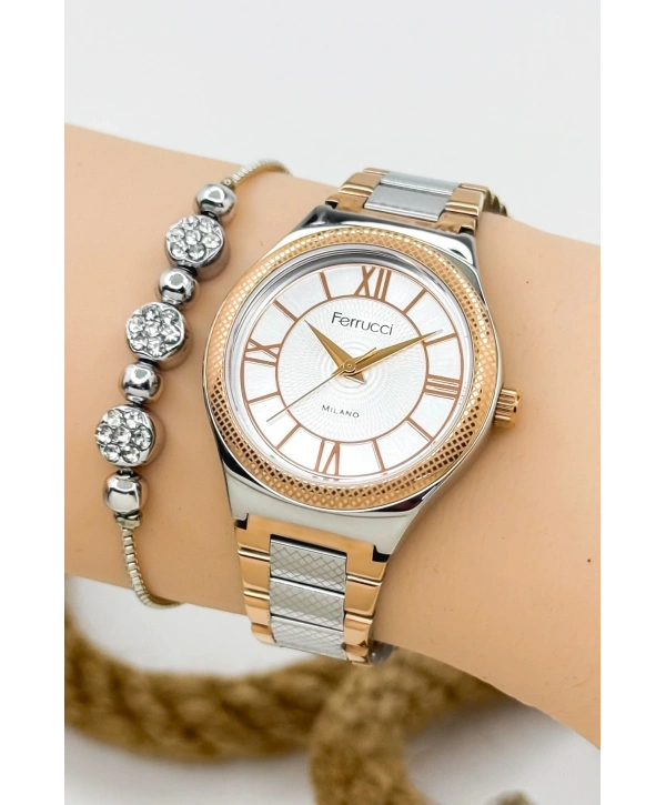 Ferrucci Kadın Kol Saati Gümüş-rose Renk Çelik Kordon Çelik Kasa Rose Gold-gümüş Sdfer145