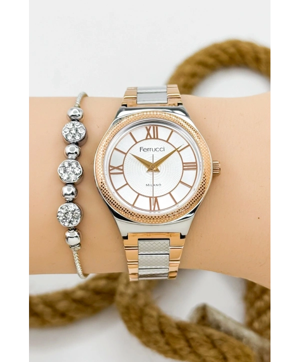 Ferrucci Kadın Kol Saati Gümüş-rose Renk Çelik Kordon Çelik Kasa Rose Gold-gümüş Sdfer145