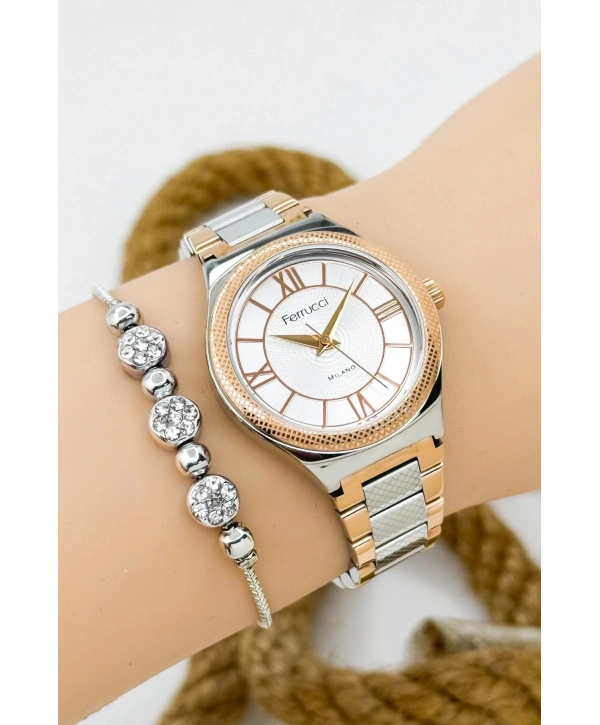 Ferrucci Kadın Kol Saati Gümüş-rose Renk Çelik Kordon Çelik Kasa Rose Gold-gümüş Sdfer145