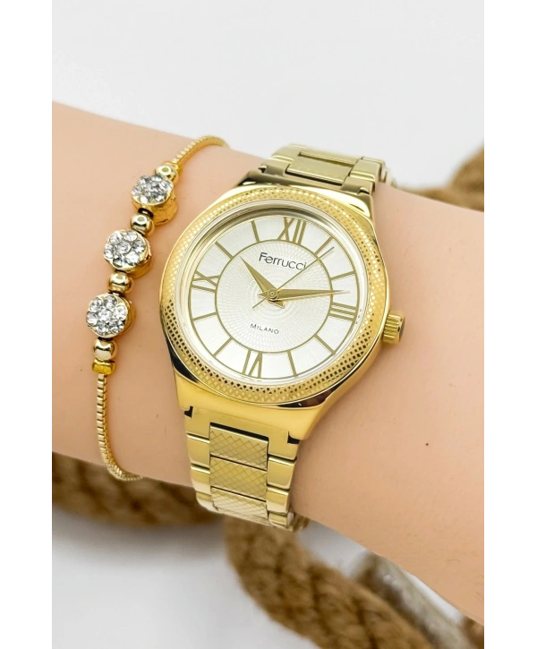 Ferrucci Kadın Kol Saati Gold Renk Çelik Kordon Çelik Kasa Gold-gold Sdfer145