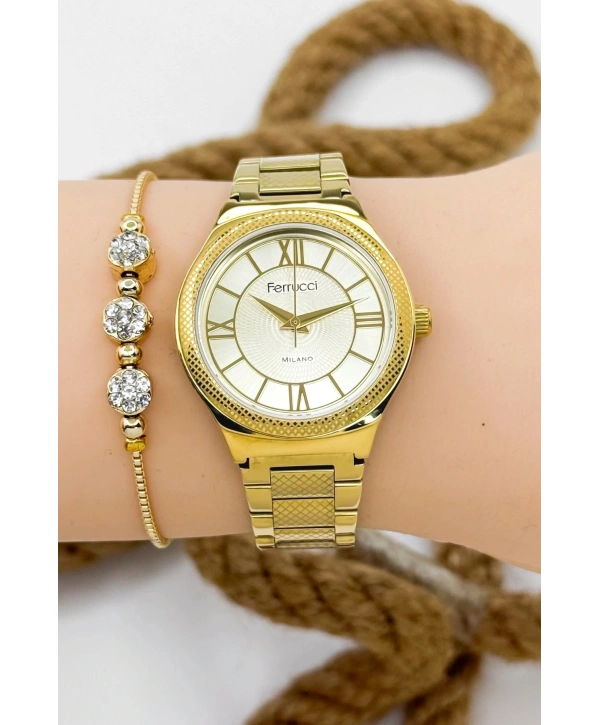 Ferrucci Kadın Kol Saati Gold Renk Çelik Kordon Çelik Kasa Gold-gold Sdfer145