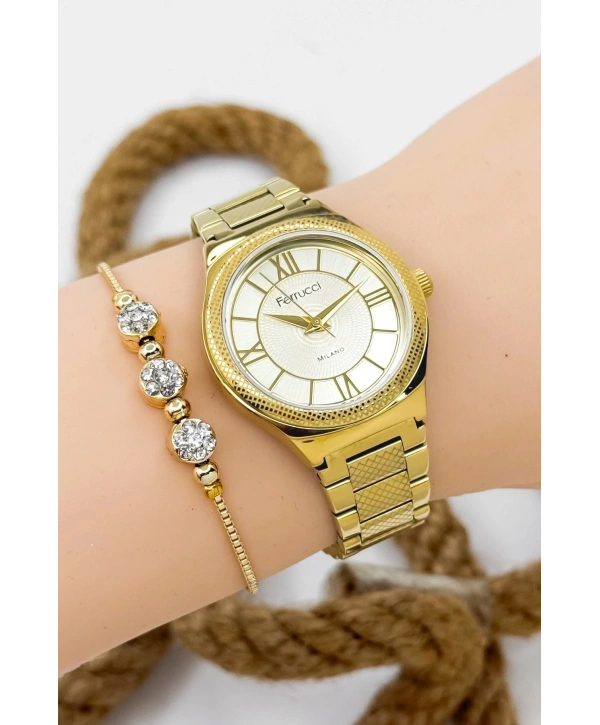 Ferrucci Kadın Kol Saati Gold Renk Çelik Kordon Çelik Kasa Gold-gold Sdfer145
