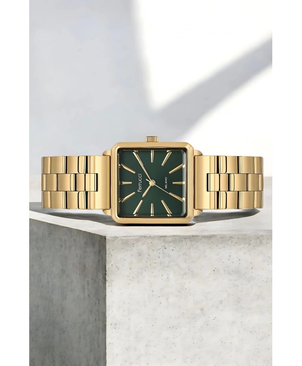 Ferrucci Kadın Kol Saati - Çelik Kordon & Şık Tasarım, 2 Yıl Garanti Gold-Yeşil sdfer150