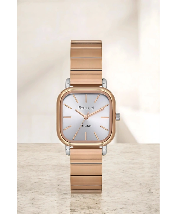 Ferrucci Çelik Kordon & Şık Tasarım, Kadın Kol Saati, 3atm Suya Dayanıklı Rose Gümüş Sdfer152