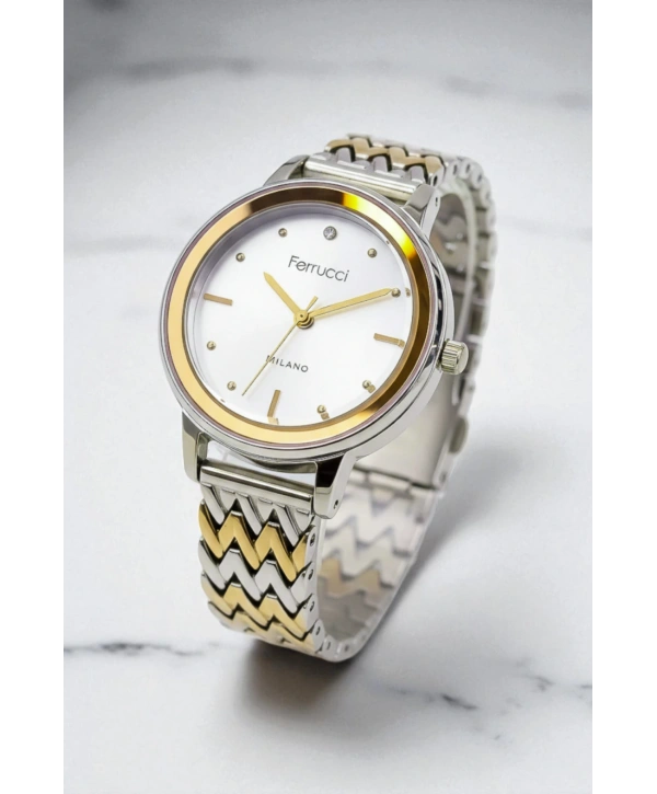 Ferrucci Çelik Kordon & Şık Tasarım, Kadın Kol Saati, 3atm Suya Dayanıklı Gold-gümüş Sdfer153
