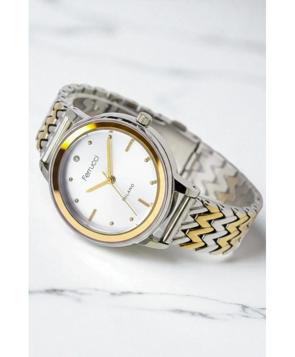 Ferrucci Çelik Kordon & Şık Tasarım, Kadın Kol Saati, 3atm Suya Dayanıklı Gold-gümüş Sdfer153
