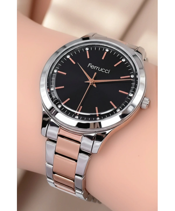 Ferrucci Çelik Kordon & Şık Tasarım, Kadın Kol Saati, 3ATM Suya Dayanıklı Rose-Gümüş sdfer153