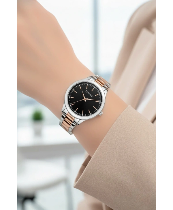 Ferrucci Çelik Kordon & Şık Tasarım, Kadın Kol Saati, 3ATM Suya Dayanıklı Rose-Gümüş sdfer153