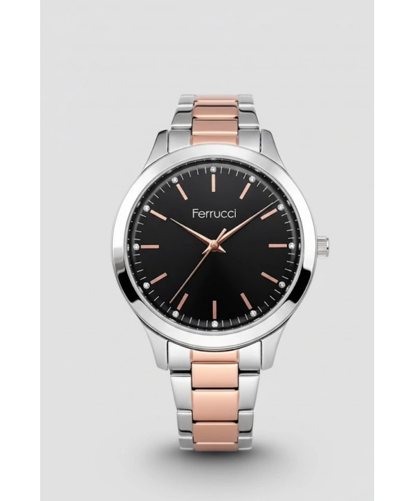 Ferrucci Çelik Kordon & Şık Tasarım, Kadın Kol Saati, 3ATM Suya Dayanıklı Rose-Gümüş sdfer153