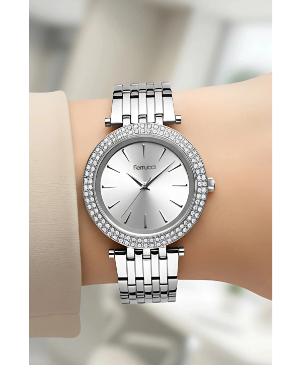 Ferrucci Çelik Kordon & Şık Tasarım, Kadın Kol Saati, 3ATM Suya Dayanıklı Gümüş sdfer154
