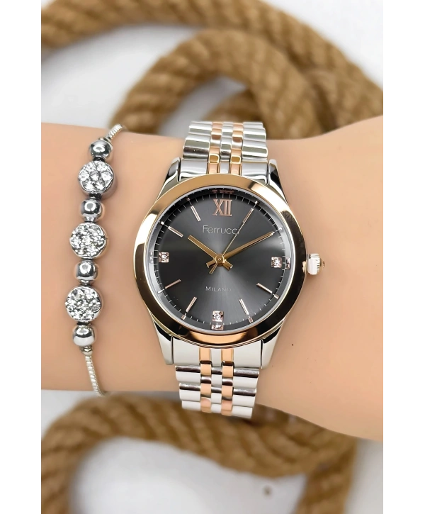 Ferrucci Çelik Kordon & Özel Tasarım, Kadın Kol Saati, 3ATM Suya Dayanıklı Rose-Gümüş sdfer157