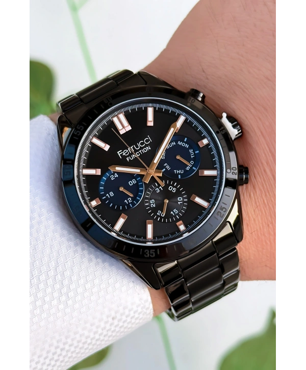 Function Erkek Kol Saati, Çelik Kordon 3ATM Suya Dayanıklı Siyah sdfer167