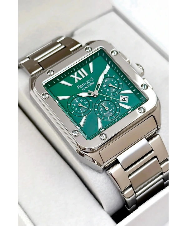 Function Erkek Kol Saati, Çelik Kordon 3atm Suya Dayanıklı Gümüş-yeşil Sdfer168