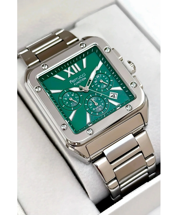 Function Erkek Kol Saati, Çelik Kordon 3atm Suya Dayanıklı Gümüş-yeşil Sdfer168