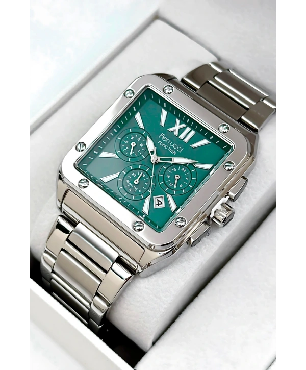 Function Erkek Kol Saati, Çelik Kordon 3atm Suya Dayanıklı Gümüş-yeşil Sdfer168