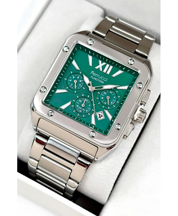 Function Erkek Kol Saati, Çelik Kordon 3atm Suya Dayanıklı Gümüş-yeşil Sdfer168