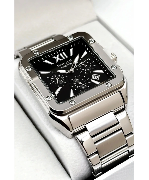 Function Erkek Kol Saati, Çelik Kordon 3atm Suya Dayanıklı Gümüş-siyah Sdfer168
