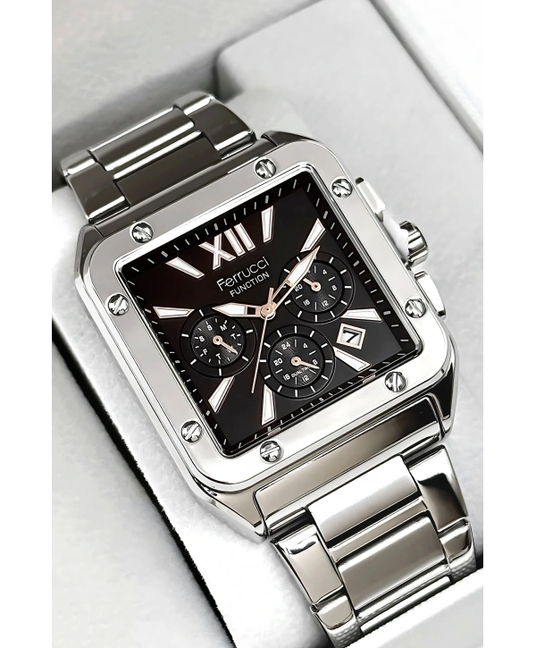 Function Erkek Kol Saati, Çelik Kordon 3atm Suya Dayanıklı Gümüş-siyah-rose Sdfer168