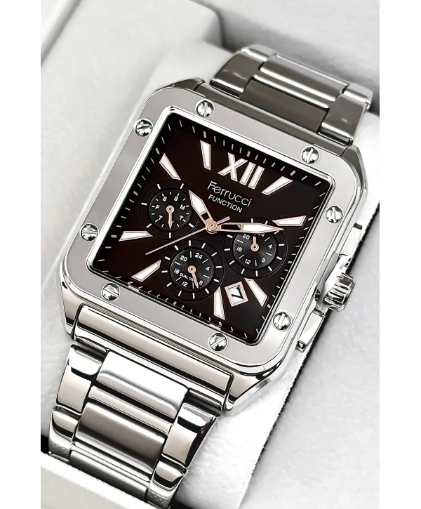 Function Erkek Kol Saati, Çelik Kordon 3atm Suya Dayanıklı Gümüş-siyah-rose Sdfer168