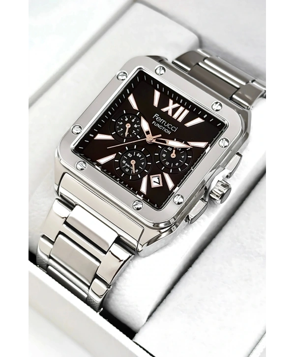 Function Erkek Kol Saati, Çelik Kordon 3atm Suya Dayanıklı Gümüş-siyah-rose Sdfer168