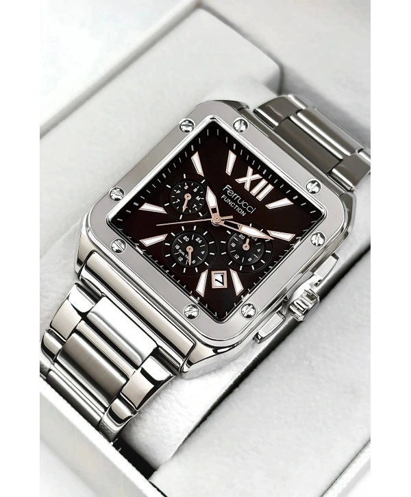 Function Erkek Kol Saati, Çelik Kordon 3atm Suya Dayanıklı Gümüş-siyah-rose Sdfer168