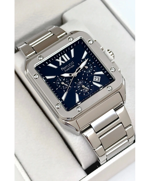 Function Erkek Kol Saati, Çelik Kordon 3atm Suya Dayanıklı Gümüş-mavi Sdfer168