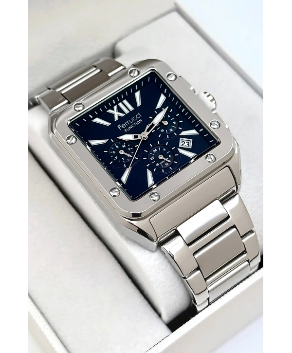 Function Erkek Kol Saati, Çelik Kordon 3atm Suya Dayanıklı Gümüş-mavi Sdfer168