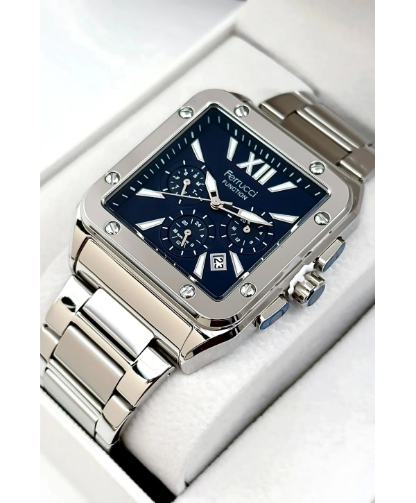 Function Erkek Kol Saati, Çelik Kordon 3atm Suya Dayanıklı Gümüş-mavi Sdfer168