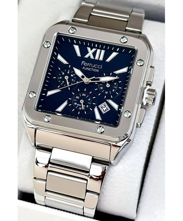 Function Erkek Kol Saati, Çelik Kordon 3atm Suya Dayanıklı Gümüş-mavi Sdfer168