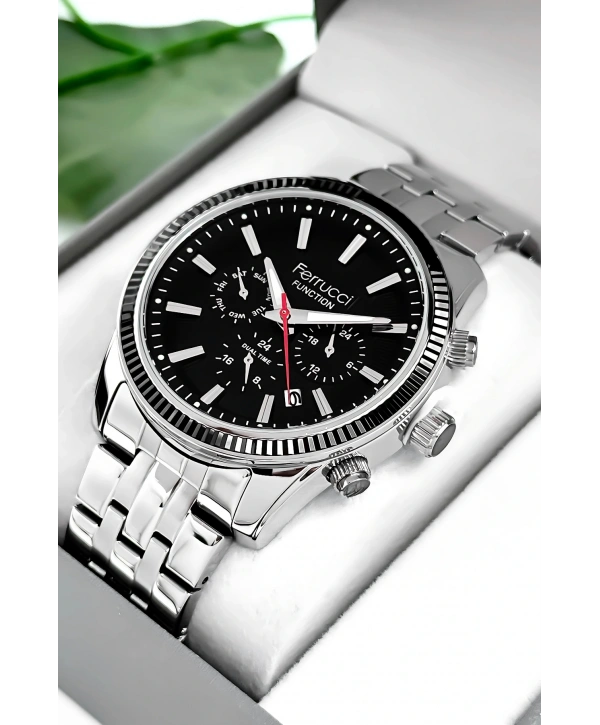 Function Erkek Kol Saati Çelik Kordon Gümüş-siyah Bileklik Hediyeli 3atm Sdfer170