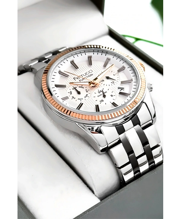 Function Erkek Kol Saati Çelik Kordon Gümüş-beyaz Bileklik Hediyeli 3atm Sdfer170