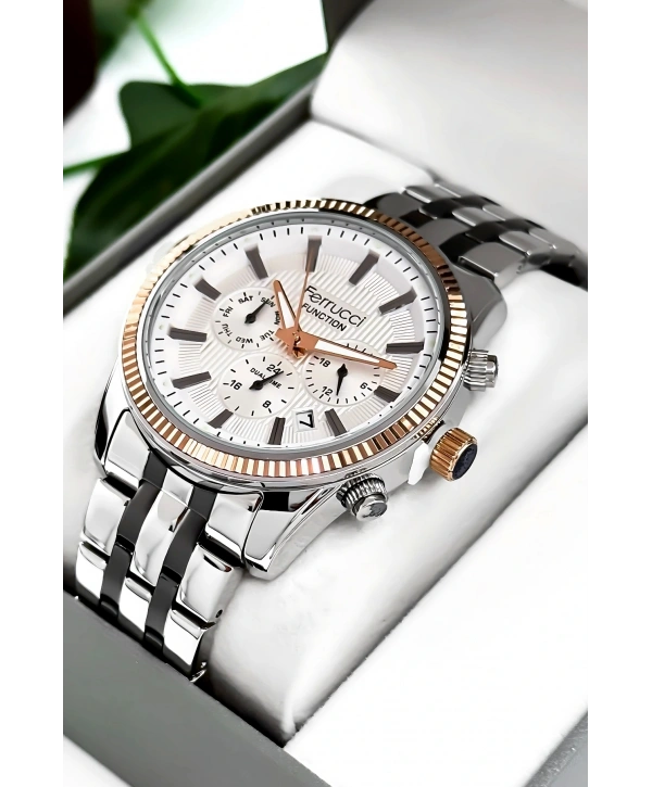 Function Erkek Kol Saati Çelik Kordon Gümüş-beyaz Bileklik Hediyeli 3atm Sdfer170