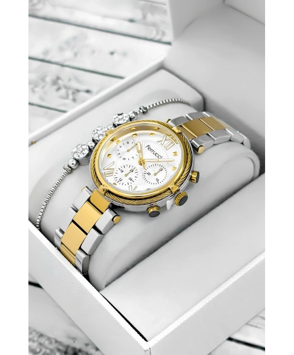 Ferrucci Çelik Kordon & Şık Tasarım, Kadın Kol Saati, 3atm Suya Dayanıklı Gold-gümüş Sdfer171