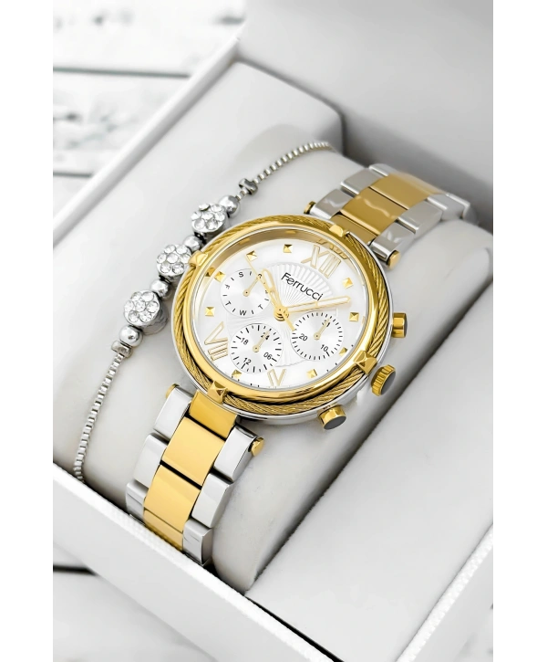 Ferrucci Çelik Kordon & Şık Tasarım, Kadın Kol Saati, 3atm Suya Dayanıklı Gold-gümüş Sdfer171