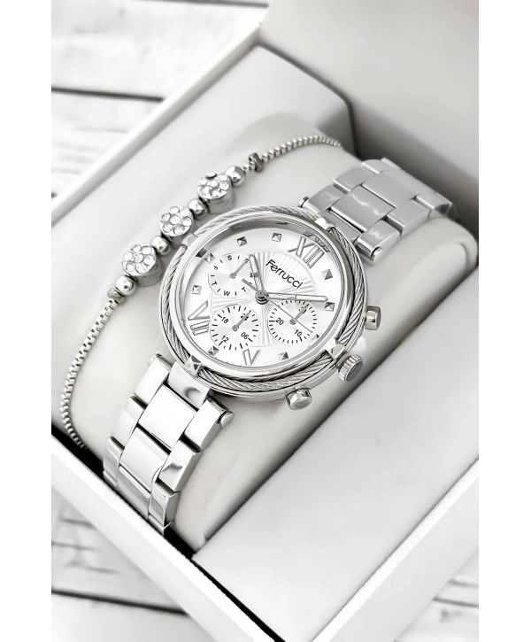 Ferrucci Çelik Kordon & Şık Tasarım, Kadın Kol Saati, 3atm Suya Dayanıklı Gümüş Sdfer171