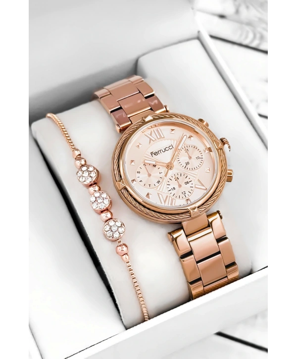 Ferrucci Çelik Kordon & Şık Tasarım, Kadın Kol Saati, 3atm Suya Dayanıklı Rose Sdfer171