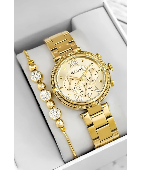 Ferrucci Çelik Kordon & Şık Tasarım, Kadın Kol Saati, 3atm Suya Dayanıklı Gold Sdfer171