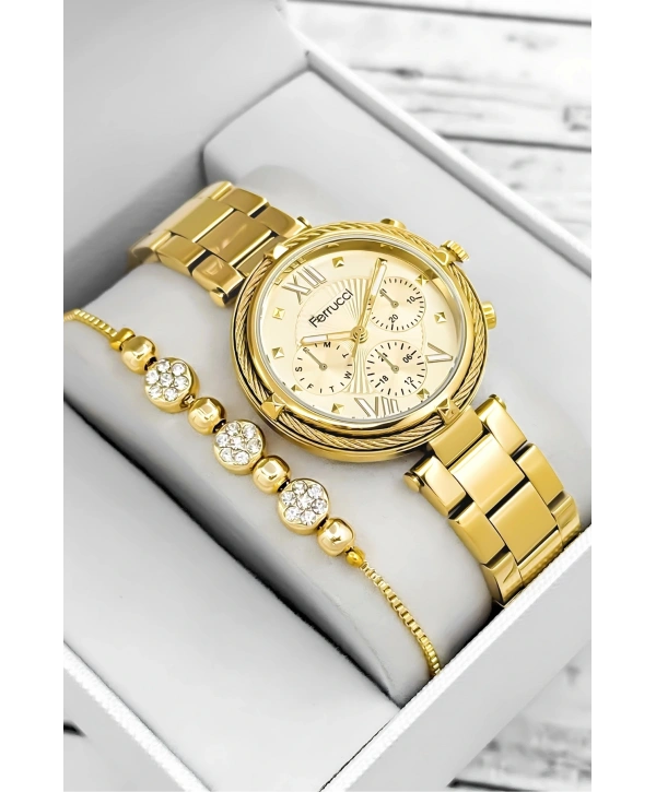 Ferrucci Çelik Kordon & Şık Tasarım, Kadın Kol Saati, 3atm Suya Dayanıklı Gold Sdfer171
